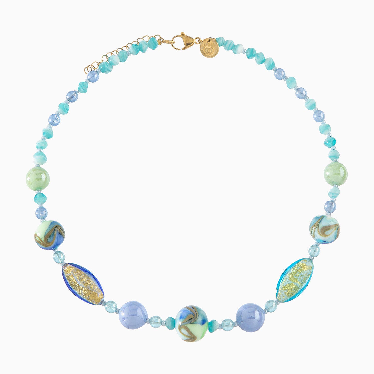 Malika Necklace Collier, Murano glass with 18KT Gold Finish over Brass, Made in Italy – Malika Collection
