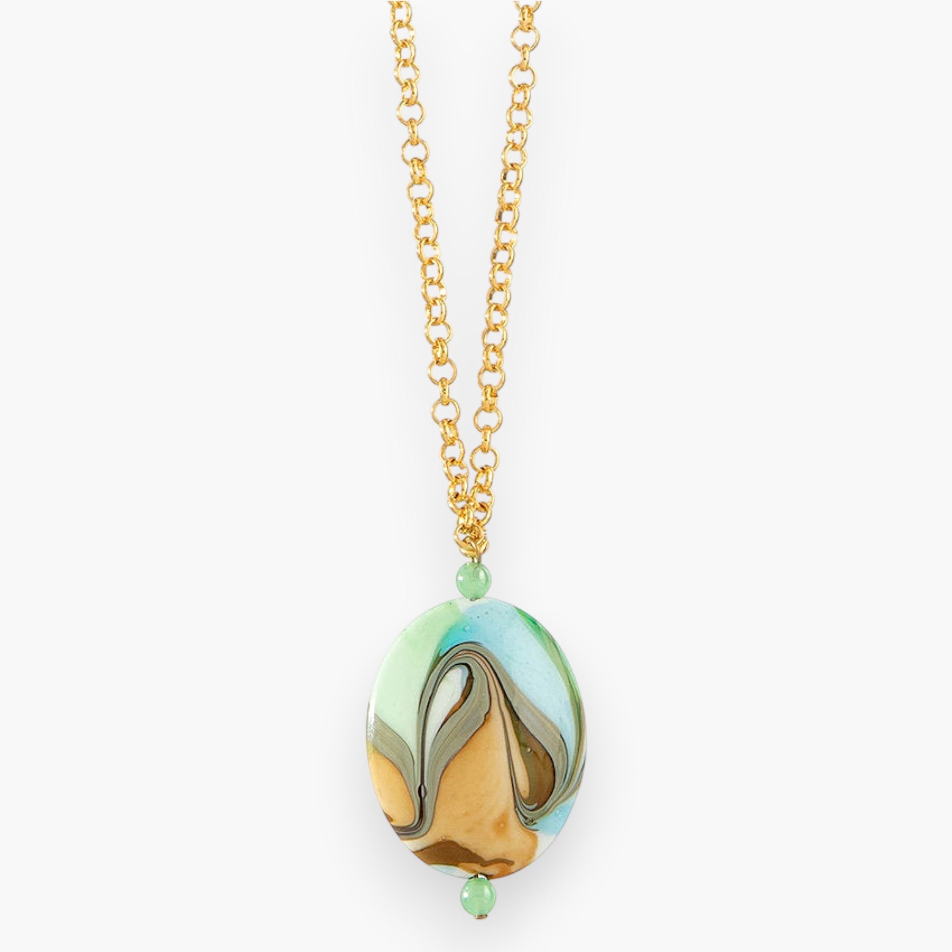 Malika Pendant Necklace, Murano glass with 18KT Gold Finish over Brass and Stainless Steel Clasp, Made in Italy – Malika Collection