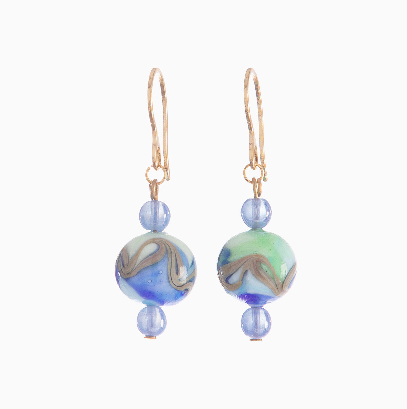 Murano glass drop earrings, 18KT Gold Finish over Brass and Stainless Steel hooks– Malika Collection, Made in Italy
