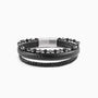 Drip Collection men's bracelet with braided leather, hematite beads and stainless steel accents, 20 cm length, contemporary Italian men's jewelry — angled view.