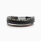 Drip Collection men's bracelet with braided leather, hematite beads and stainless steel accents, 20 cm length, contemporary Italian men's jewelry.