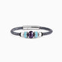 Flare Collection men's bracelet with braided leather, stainless steel and silicone details, 20 cm length — angled view.