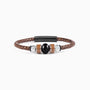 Flare Collection men's bracelet with braided leather, stainless steel and silicone details, 20 cm length — detail view.
