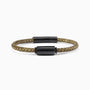 Grit Collection men's bracelet with Murano glass, braided leather, steel and brass, rhodium finish, 20 cm length — detail view.