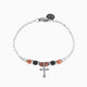 Stain men's steel and agate bracelet, side view with a stainless steel cross charm, on a white background.