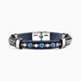 Melt men's industrial bracelet — Murano glass with rubber strap, aluminum accents, hematite beads and stainless steel clasp.