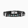 Detail of the Melt men's bracelet showing hematite beads, aluminum accents and the rubber strap.