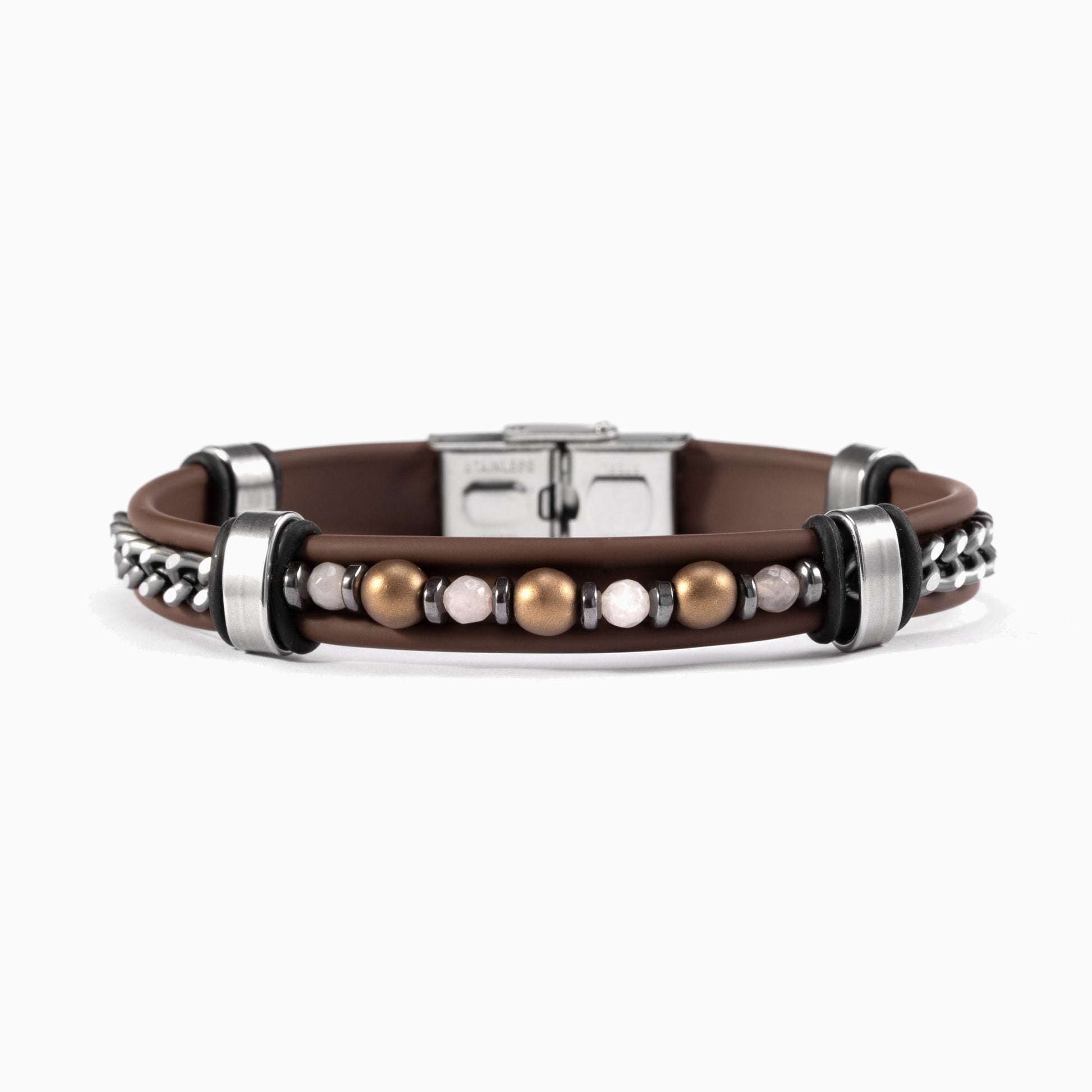 Melt men's industrial bracelet, side view with stainless steel clasp and rhodium finish, handcrafted in Italy.