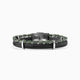 Void Collection - Murano Glass Bracelet with green beads and black leather strap on a white background