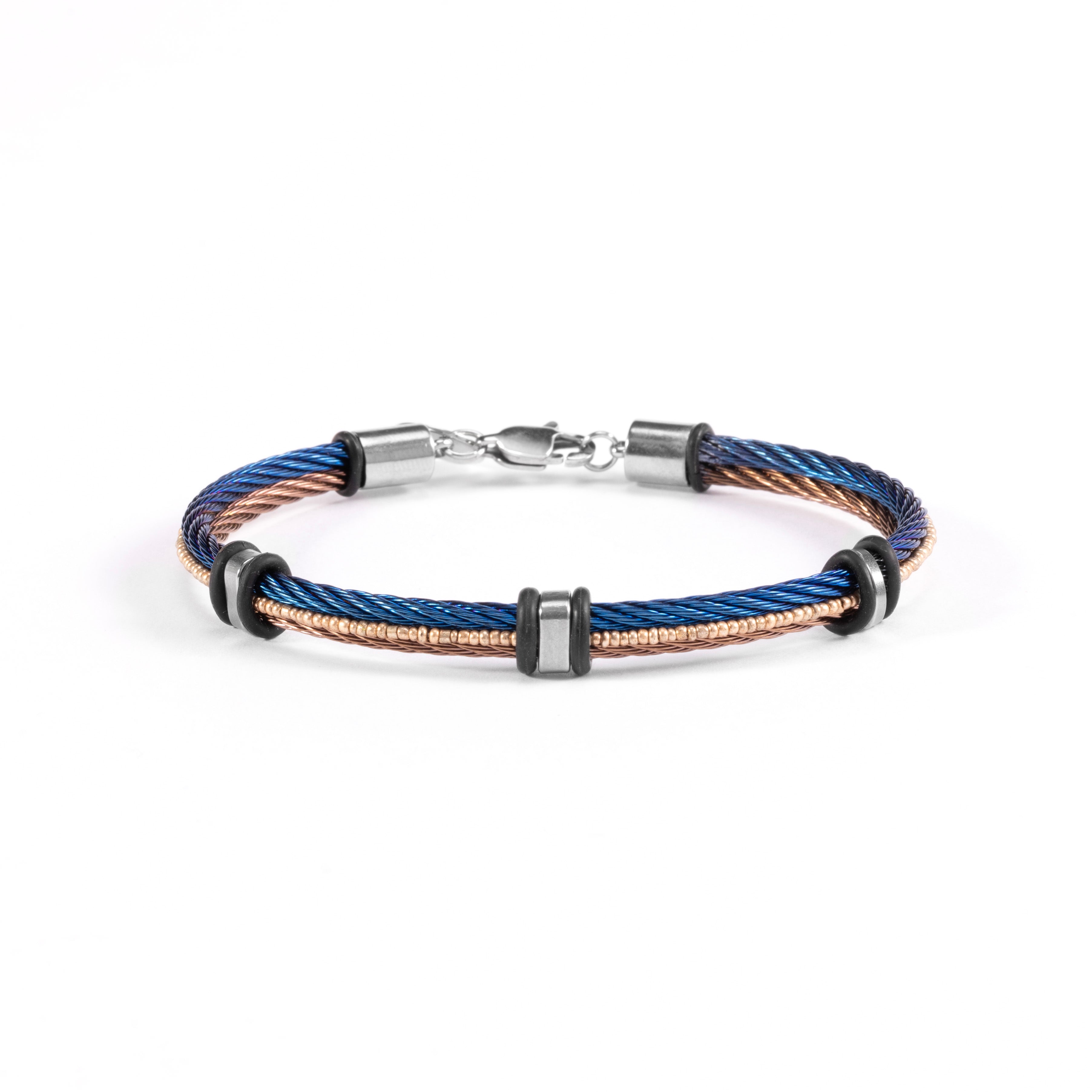 Spli Collection - Murano Glass Bracelet with blue and brown braided cord on a white background