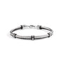 Split men's bracelet with stainless steel clasp and black and silver cable design on a white background.