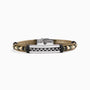 Brick men’s bracelet with leather, lava stone and silicone, rhodium finish over stainless steel, 20 cm length, contemporary Italian design.
