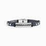 Brick men's bracelet with leather, lava stone and silicone, rhodium finish over stainless steel, 20 cm length, contemporary Italian design — angled view.