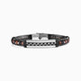 Brick men's bracelet with leather, lava stone and silicone, rhodium finish over stainless steel, 20 cm length, contemporary Italian design — detail view.