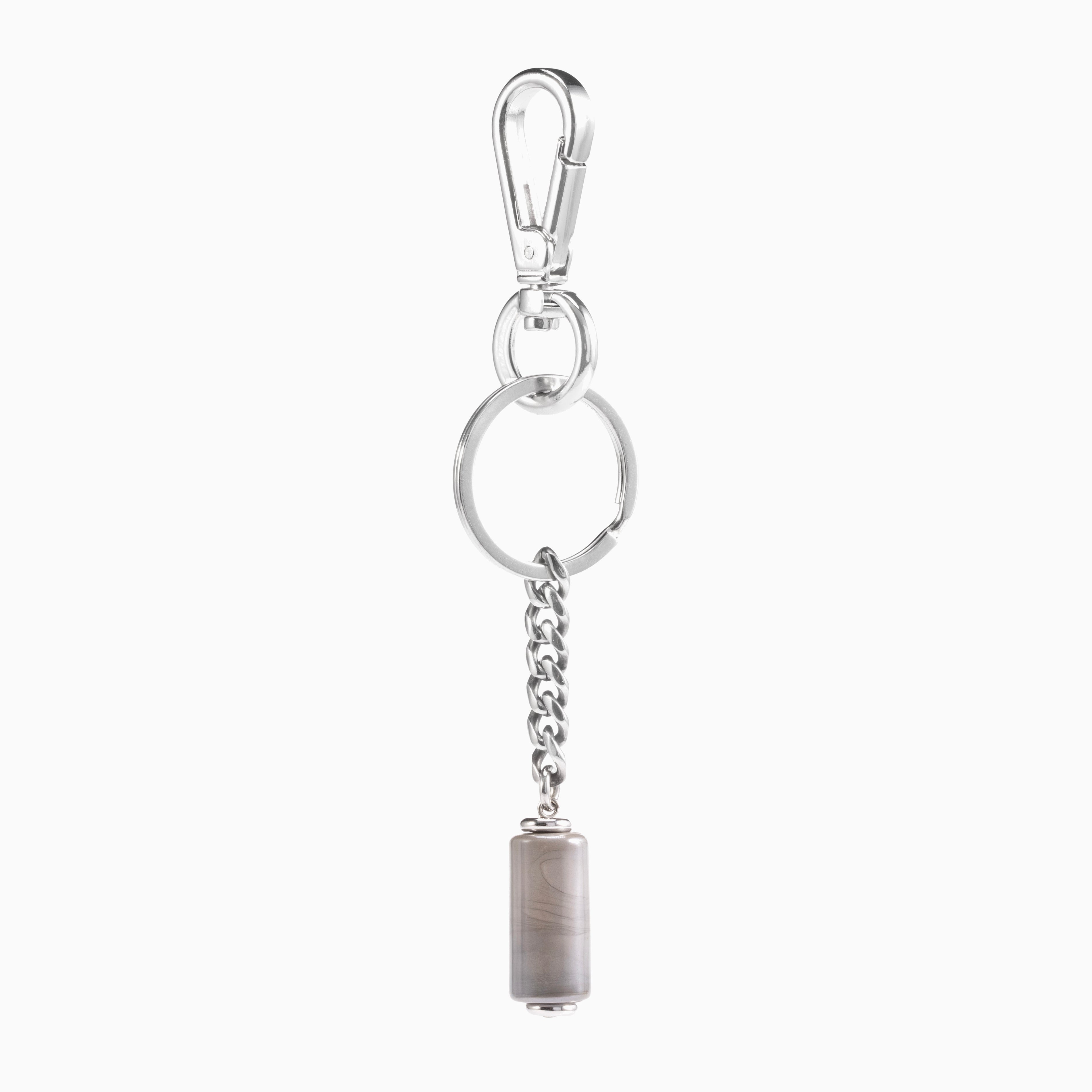 Tag Collection - Murano Glass  keychain with a cylindrical pendant on a white background