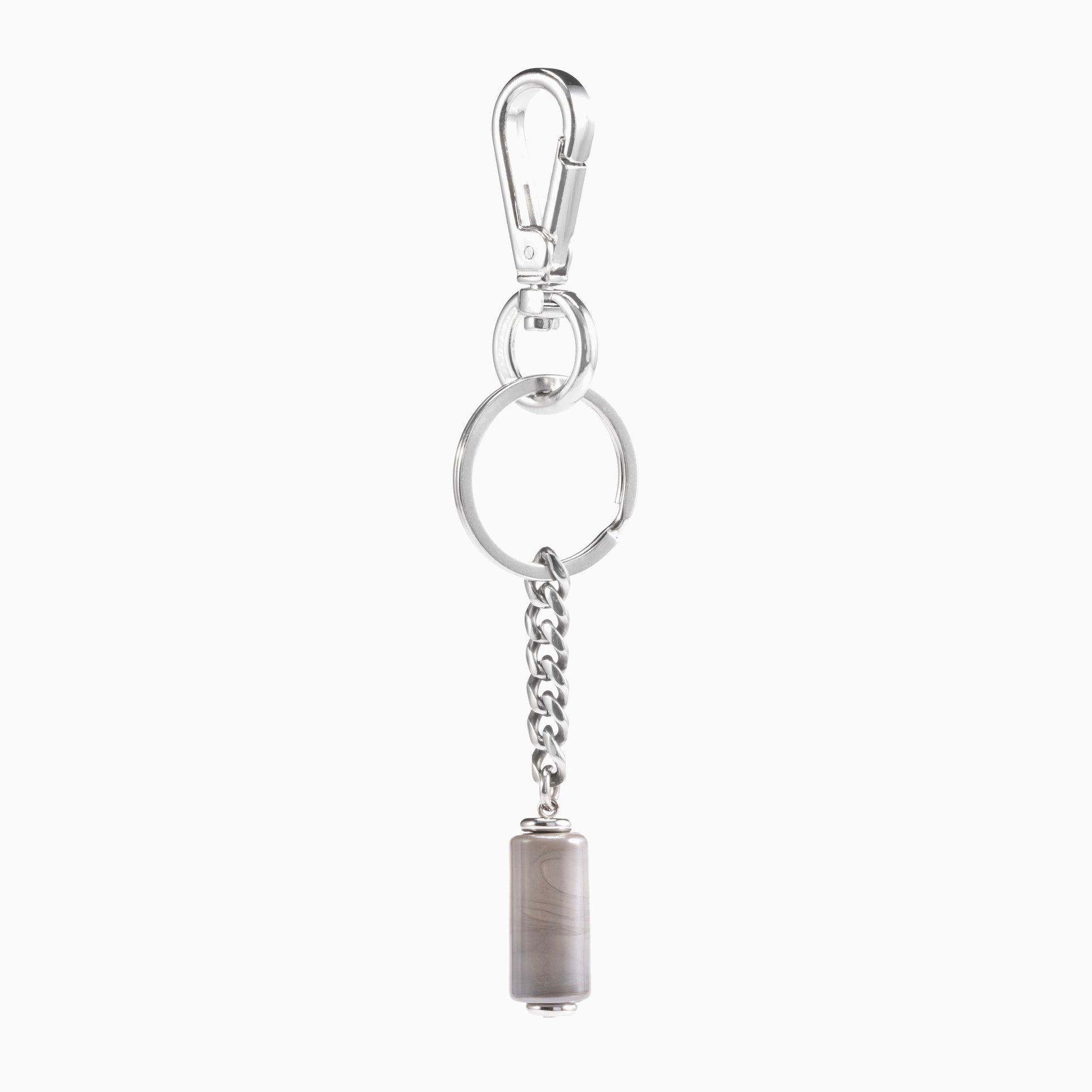 Tag Collection - Murano Glass  keychain with a cylindrical pendant on a white background
