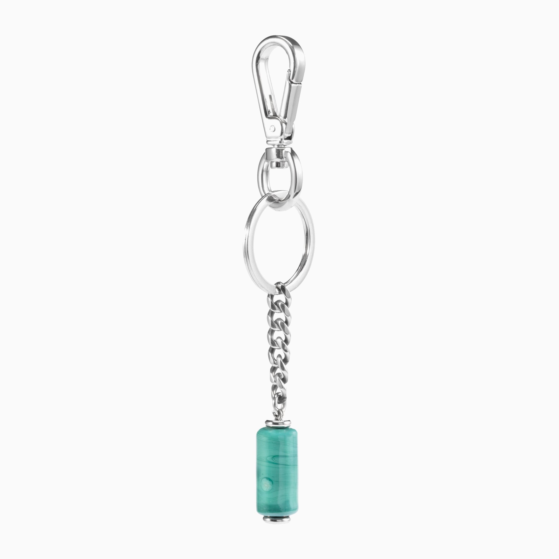 Tag Collection - Murano Glass keychain with a green bead on a white background