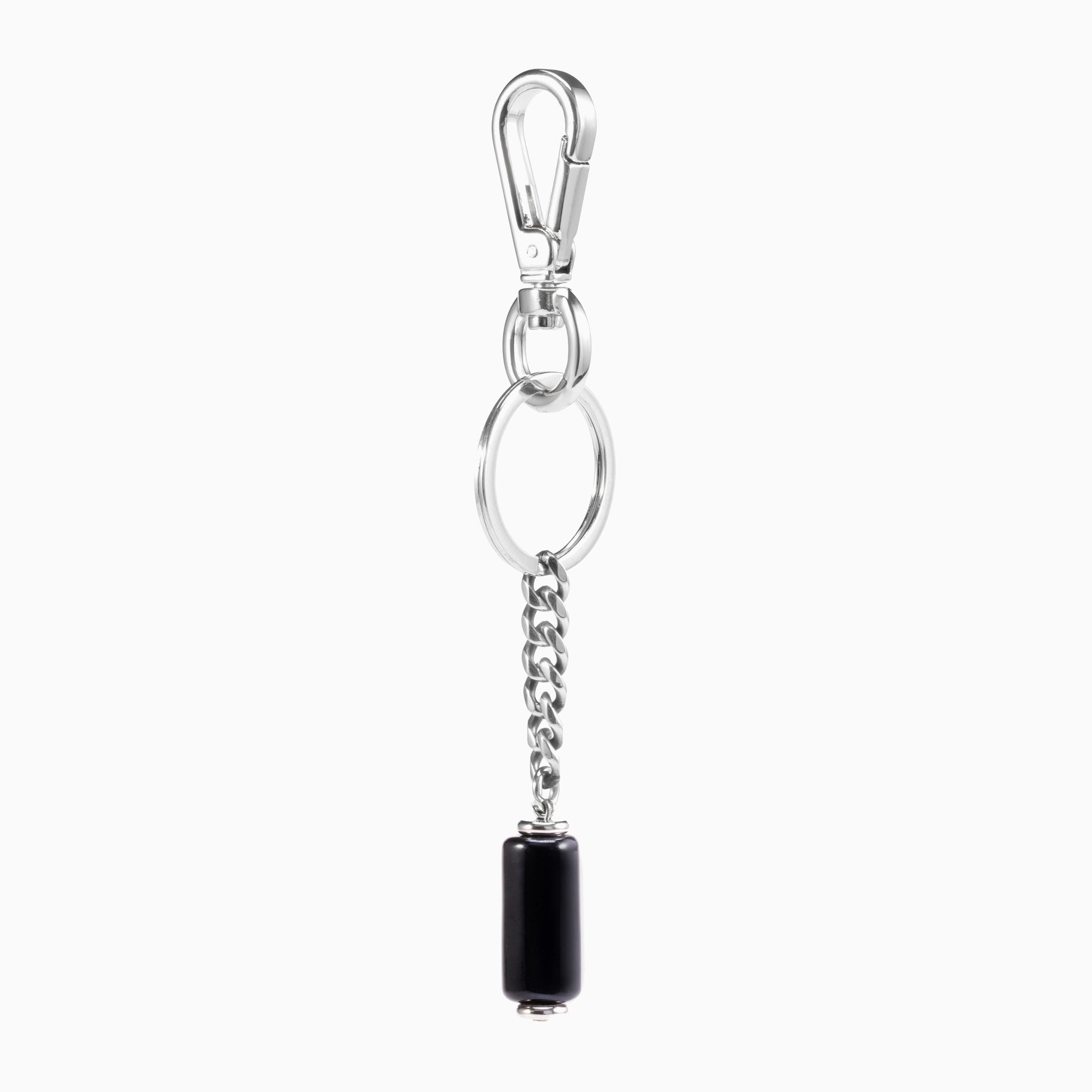 Tag Collection - Murano Glass keychain with a black bead on a white background