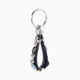 Hush Collection men’s keychain with leather, lava stone, stainless steel and brass, rhodium finish, 10 cm length.