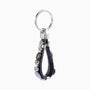 Hush Collection men’s keychain with leather, lava stone, stainless steel and brass, rhodium finish, 10 cm length.