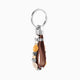 Hush Collection men's keychain with leather, lava stone, stainless steel and brass, rhodium finish, 10 cm length — detail view.