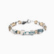 Flux Collection men's bracelet with ceramic cubes, hematite beads and rhodium finish over stainless steel and brass, 20 cm length — detail of the ceramic cubes.