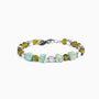 Flux Collection men’s bracelet with ceramic cubes, hematite beads and rhodium finish over stainless steel and brass, 20 cm length.