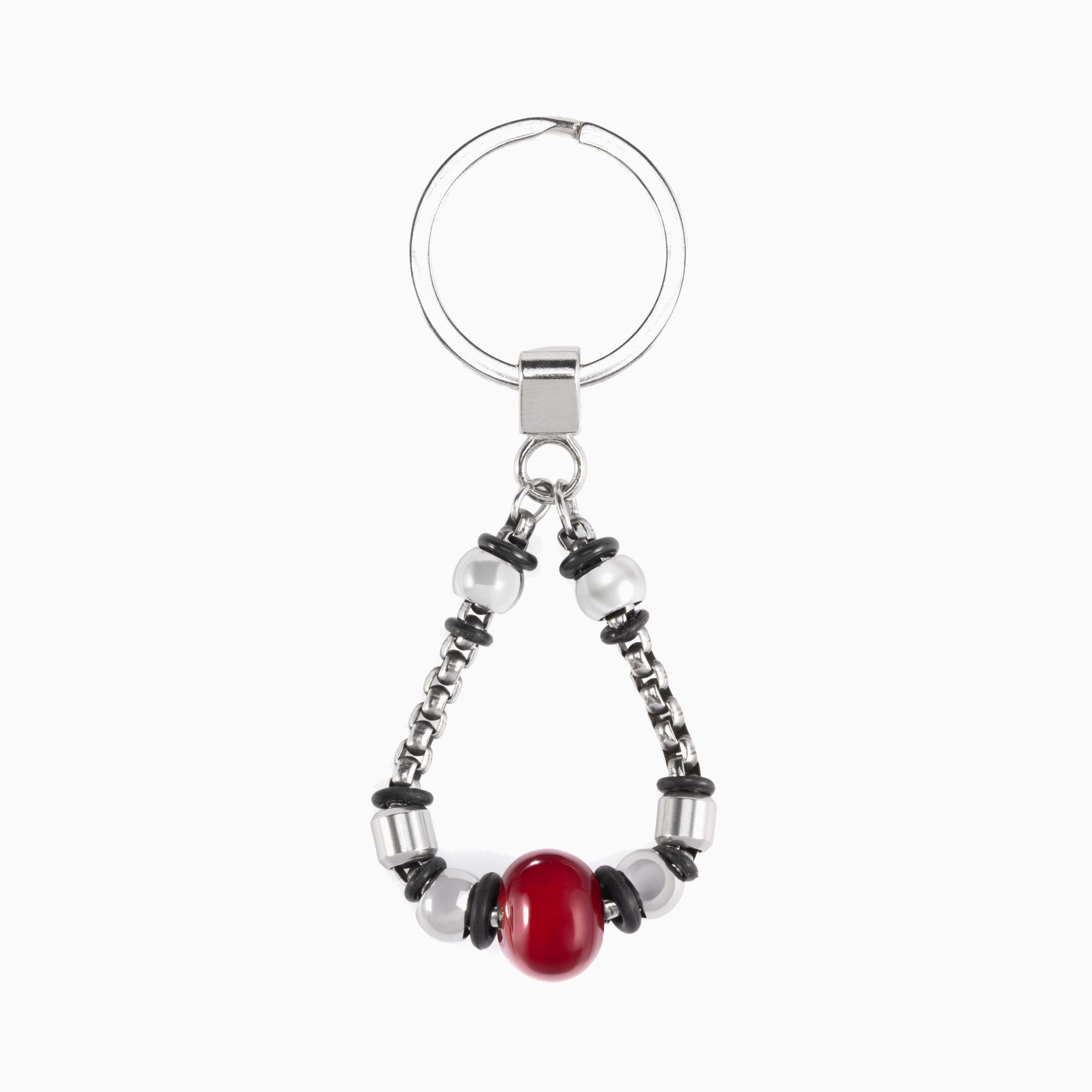 Steel Collection - Murano Glass Keychain with beads on a white background