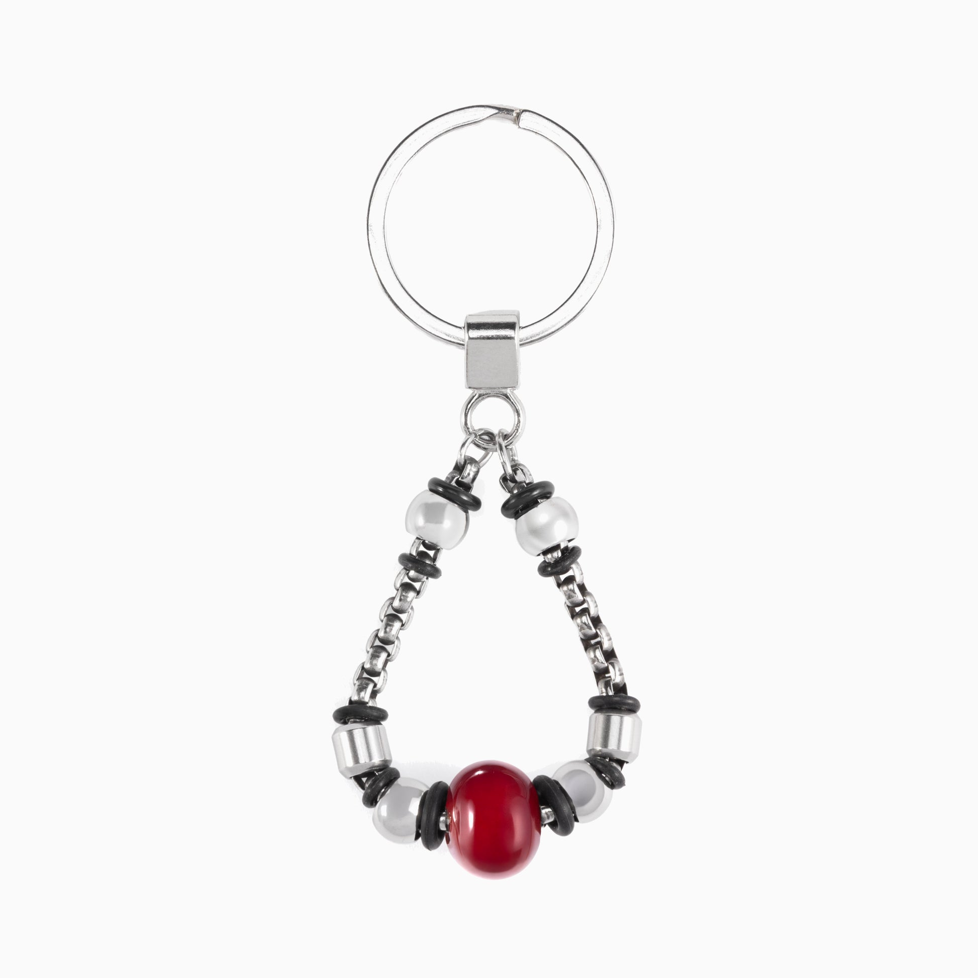 Steel Collection - Murano Glass Keychain with beads on a white background