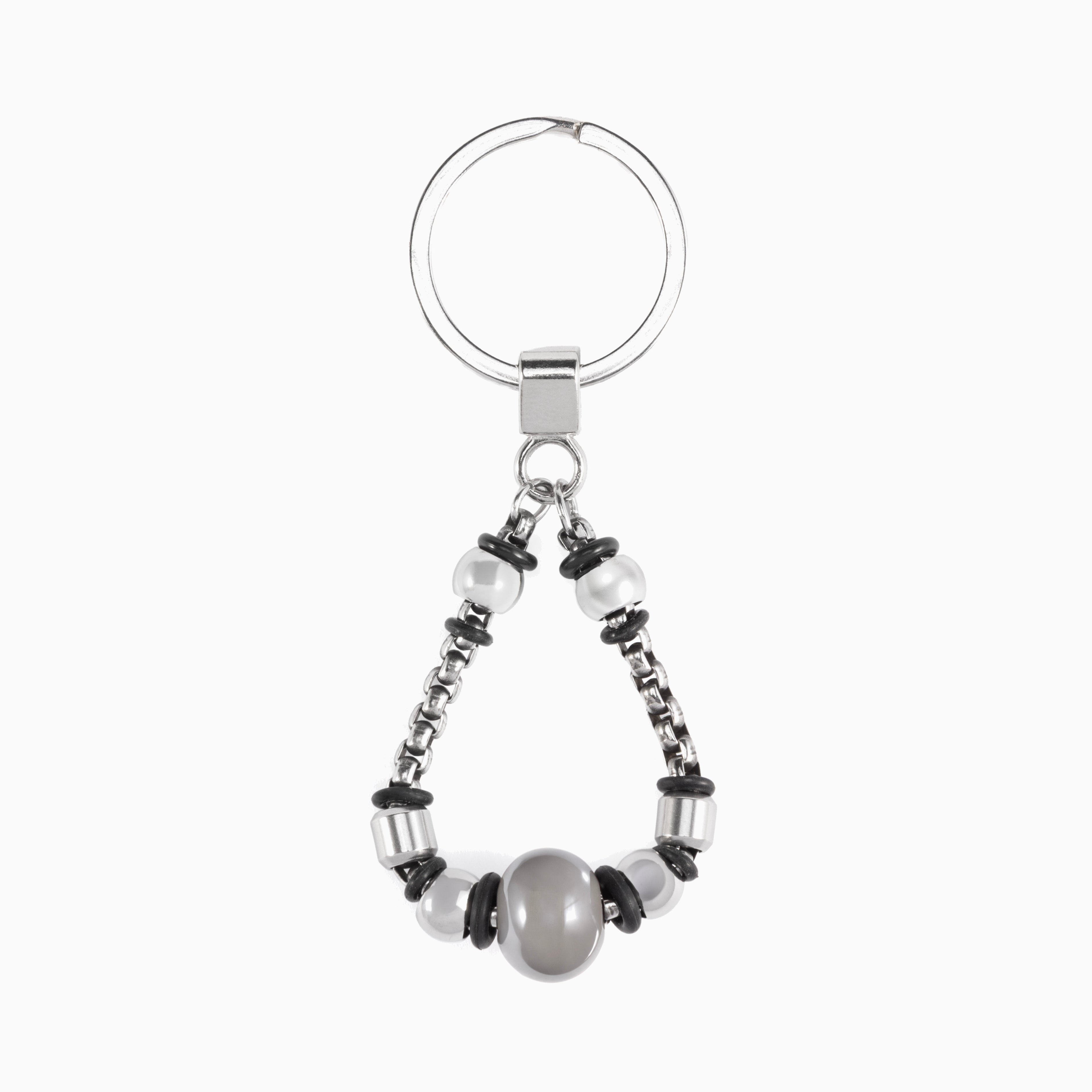 Steel Collection — Murano glass men's keychain with beads on a white background, angled view.