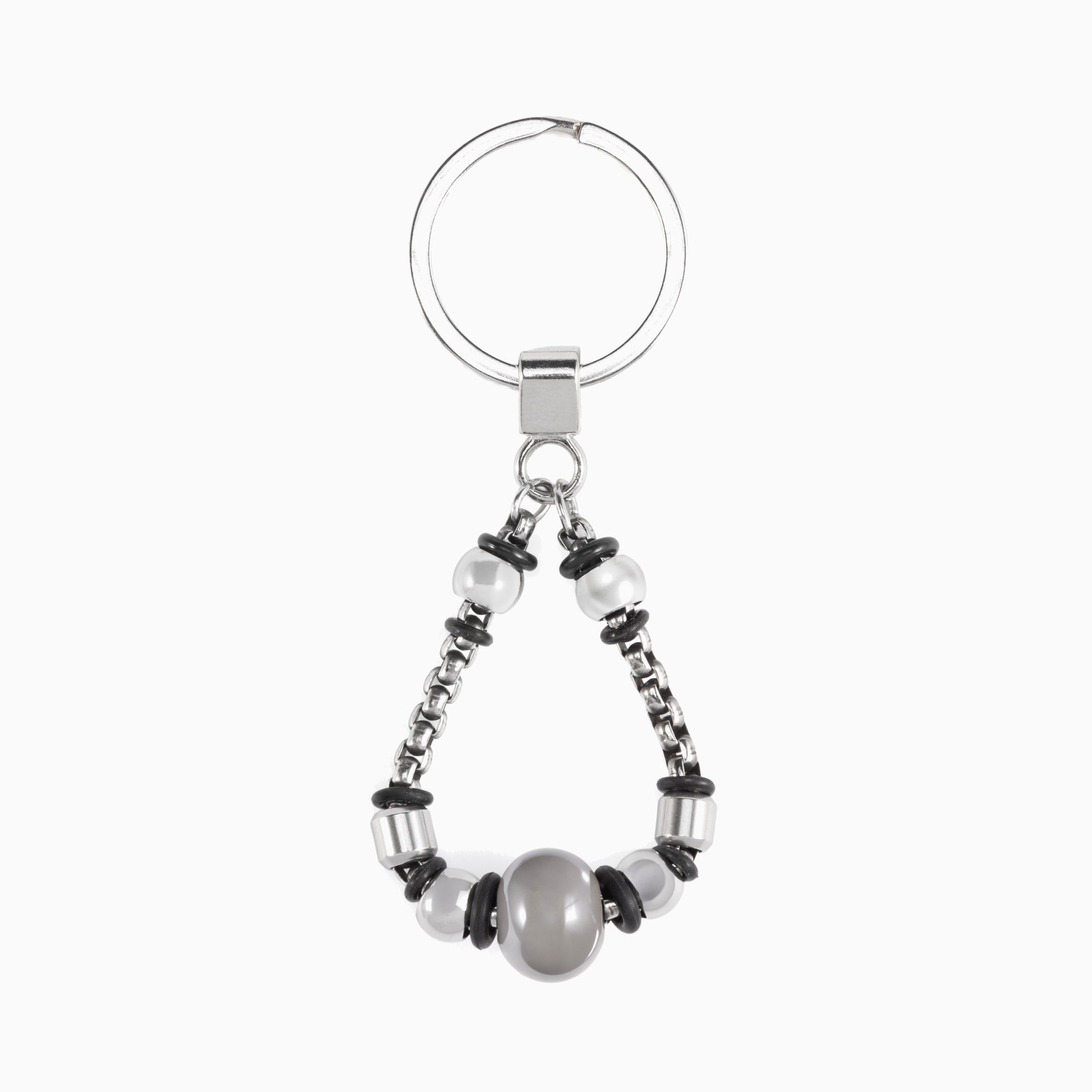 Steel Collection - Murano Glass Keychain with beads on a white background