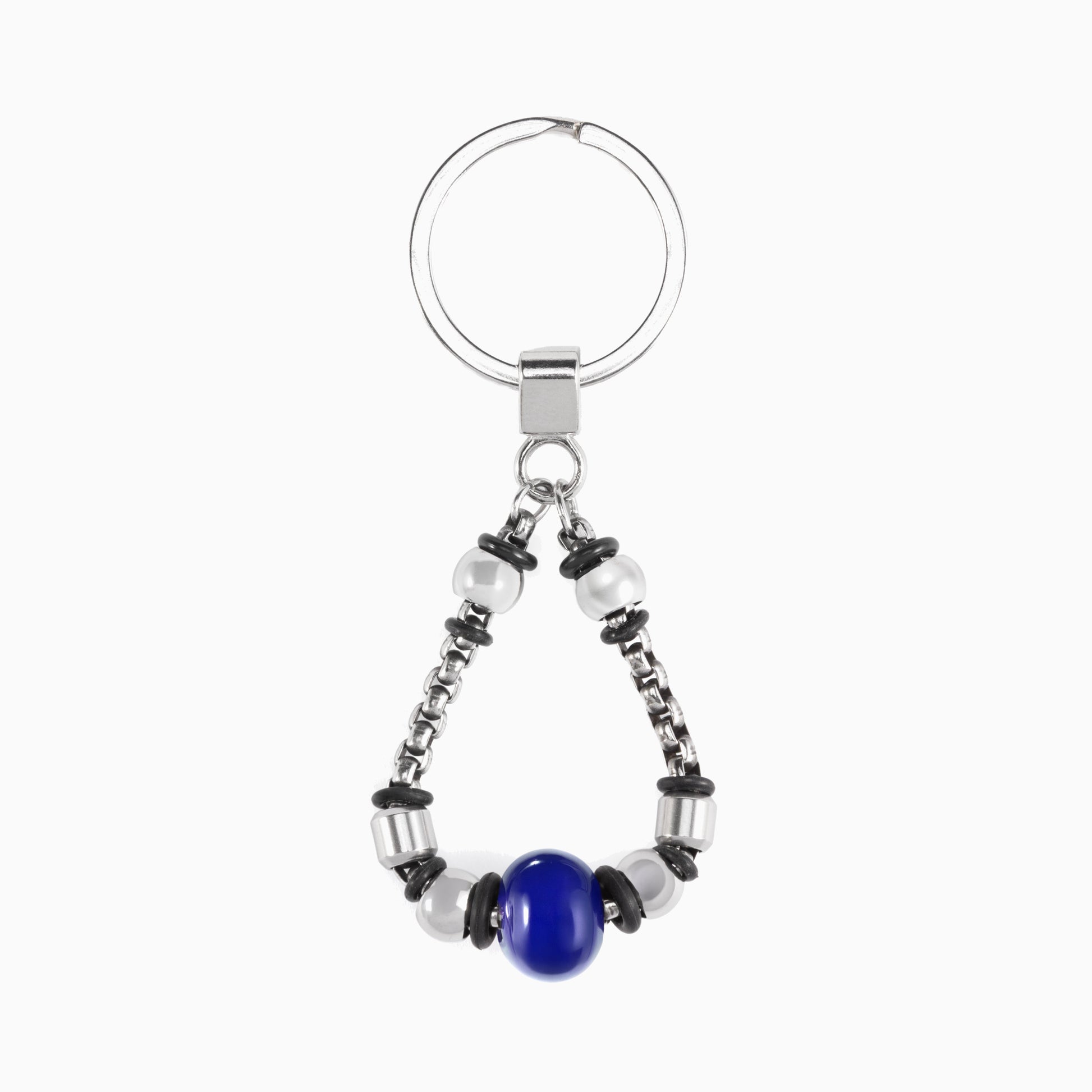 Steel Collection - Murano Glass Keychain with beads on a white background