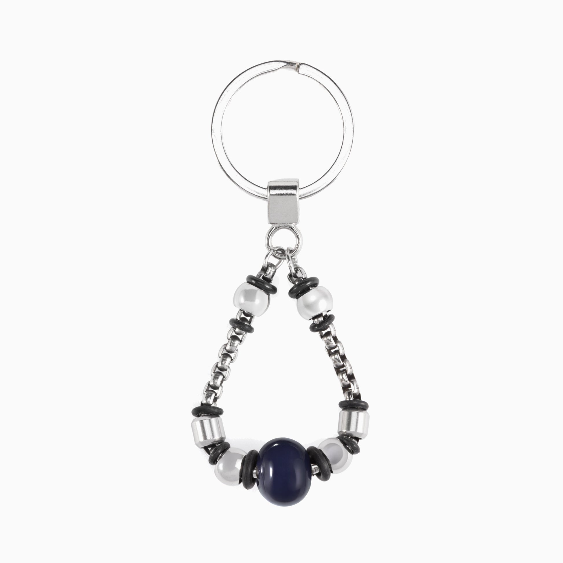 Steel Collection - Murano Glass Keychain with beads on a white background