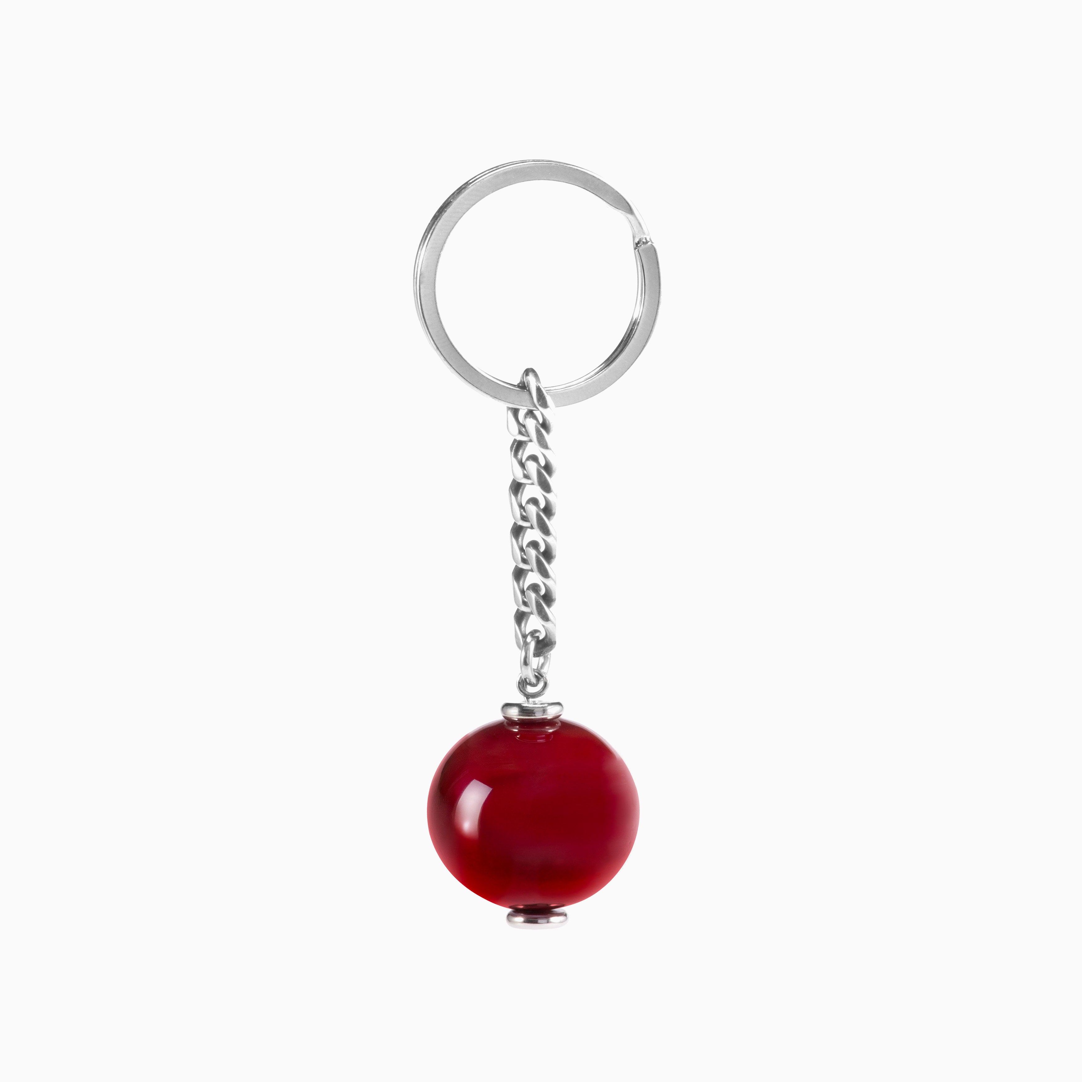 Chunk Collection Murano glass men's keychain, stainless steel and brass with rhodium finish, 9 cm length, handcrafted in Venice, Italy.