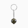 Chunk Collection Murano glass men's keychain, stainless steel and brass with rhodium finish, 9 cm length, handcrafted in Venice, Italy — angled view.