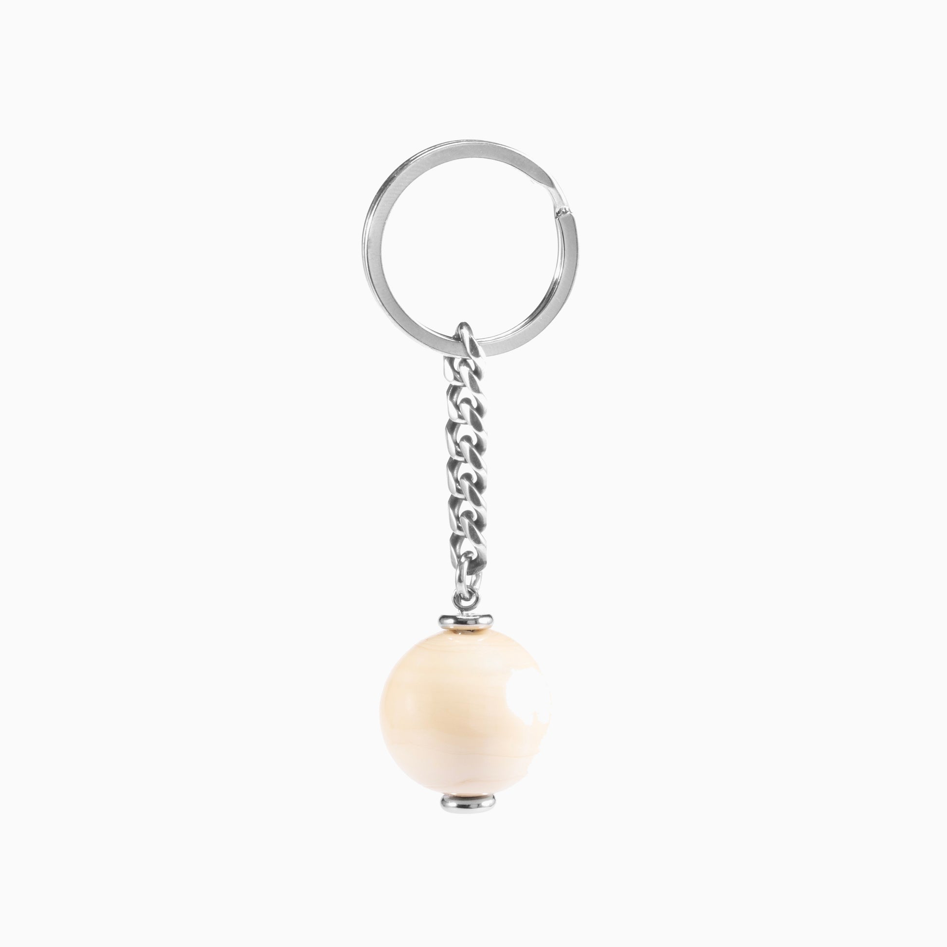 Chunk Collection Murano glass men's keychain, stainless steel and brass with rhodium finish, 9 cm length, handcrafted in Venice, Italy — side view.