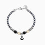 Strike Collection - Murano Glass Bracelet with black, white, and gray beads and an anchor charm on a white background