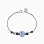 Weld Collection - Murano Glass Bracelet with blue and white marbled bead on a silver chain against a white background
