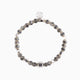 Blank men’s bracelet with jasper, lapis lazuli, labradorite and tiger eye stones, rhodium finish over stainless steel and brass, adjustable stretch fit, contemporary Italian design.