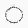 Blank men’s bracelet with jasper, lapis lazuli, labradorite and tiger eye stones, rhodium finish over stainless steel and brass, adjustable stretch fit, contemporary Italian design.