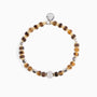 Blank men's bracelet with jasper, lapis lazuli, labradorite and tiger eye stones, rhodium finish over stainless steel and brass, adjustable stretch fit, contemporary Italian design — angled view.