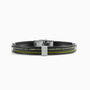 Grain Collection men's bracelet with steel, glass and rubber, rhodium finish over stainless steel and brass, 20 cm length — angled view.