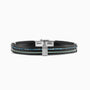 Grain Collection men's bracelet with steel, glass and rubber, rhodium finish over stainless steel and brass, 20 cm length — detail view.