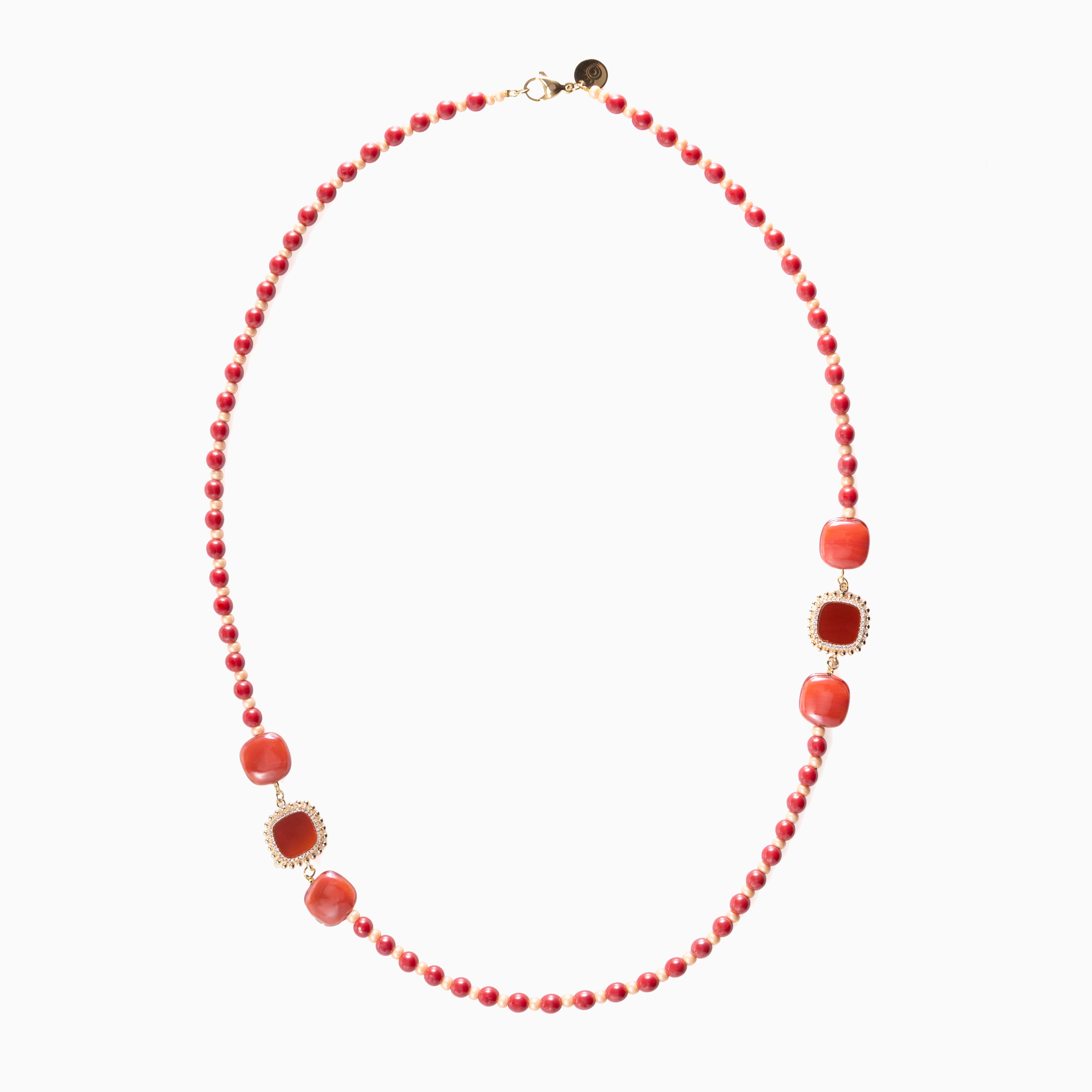 Bloom Murano glass necklace with Carnelian, Agate and Amazonite stones, 18KT Gold Finish over brass, adjustable 18.5 inches with extension, handcrafted in Venice, Italy.