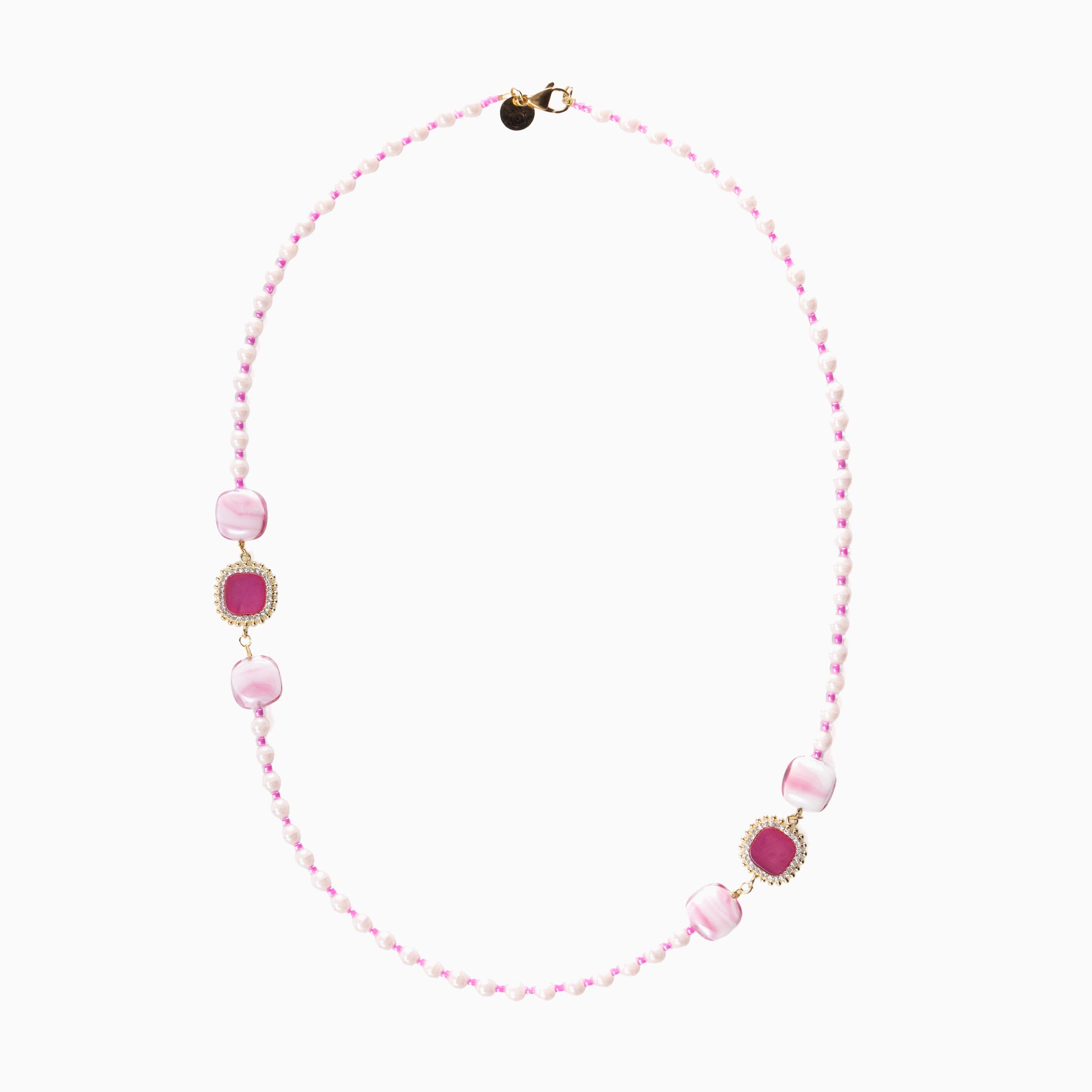 Bloom Murano glass necklace with Carnelian, Agate and Amazonite stones, 18KT Gold Finish over brass, adjustable 18.5 inches with extension, handcrafted in Venice, Italy.