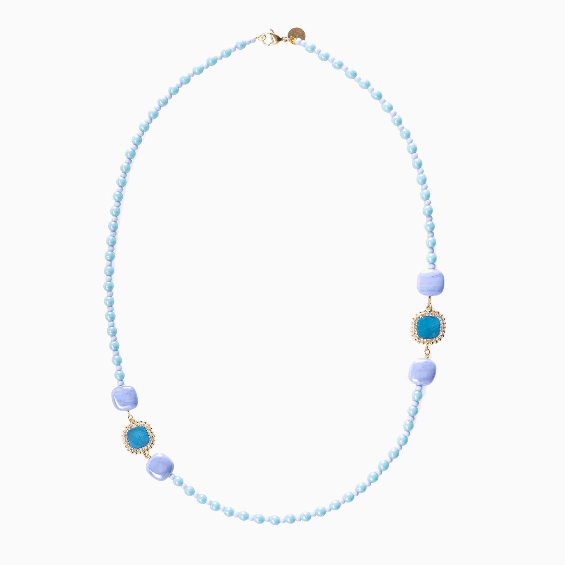 Bloom Murano glass necklace with Carnelian, Agate and Amazonite stones, 18KT Gold Finish over brass, adjustable 18.5 inches with extension, handcrafted in Venice, Italy.