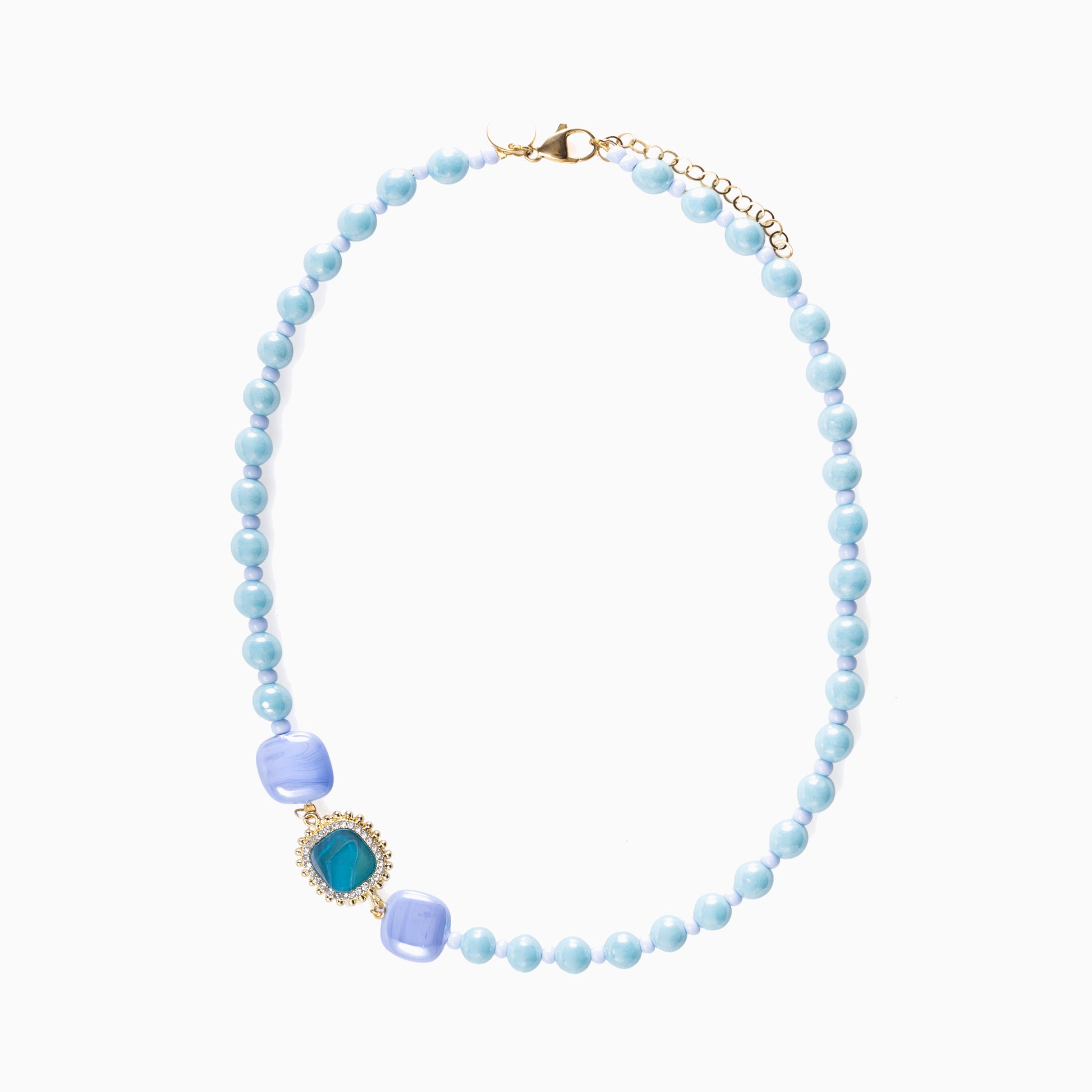 Bloom Murano glass necklace with Carnelian, Agate or Amazonite stones, brass and stainless steel components, adjustable 18.5 inches with extension, handcrafted in Venice, Italy.