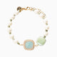 Bloom Murano glass bracelet with Carnelian, Agate or Amazonite stones and brass components, 18KT Gold Finish, adjustable 7.5 inches with extension, handcrafted in Italy — side view.