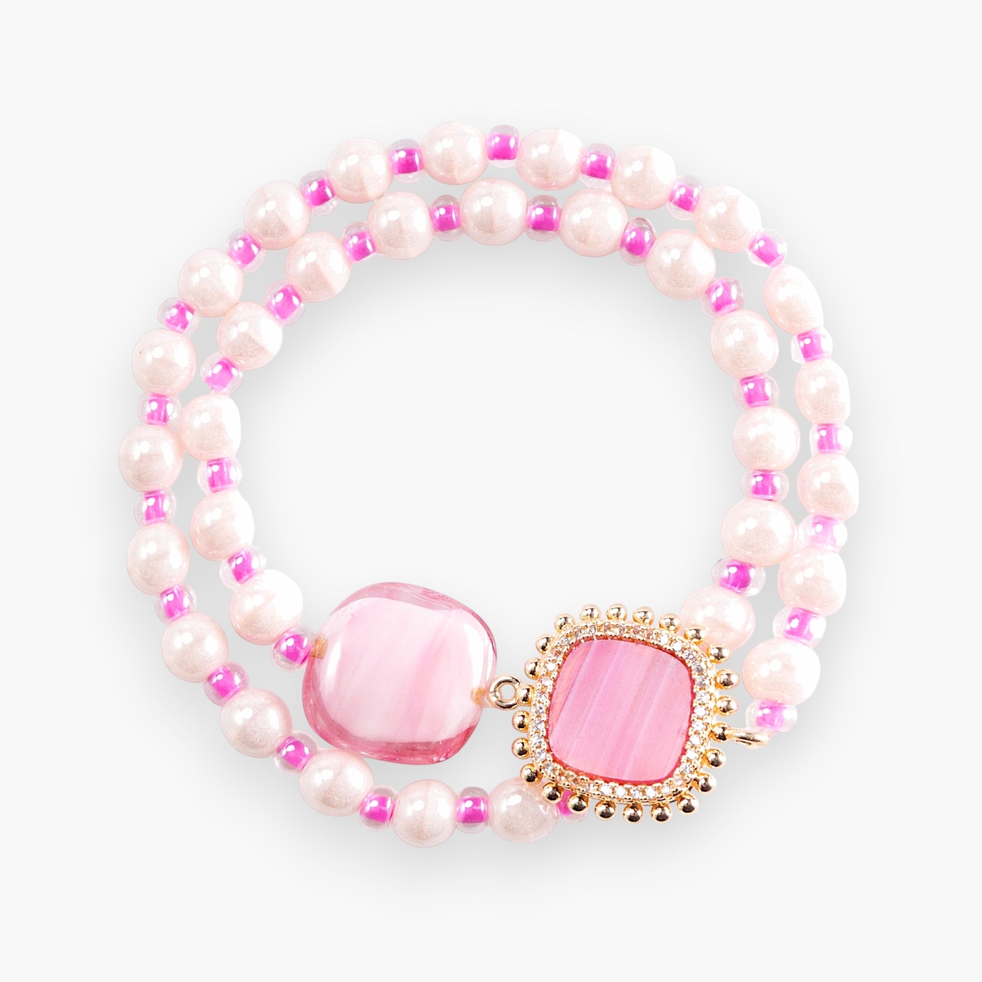 Bloom Murano glass bracelet with Carnelian, Agate or Amazonite stones and brass components, 18KT Gold Finish, adjustable, handcrafted in Venice, Italy.