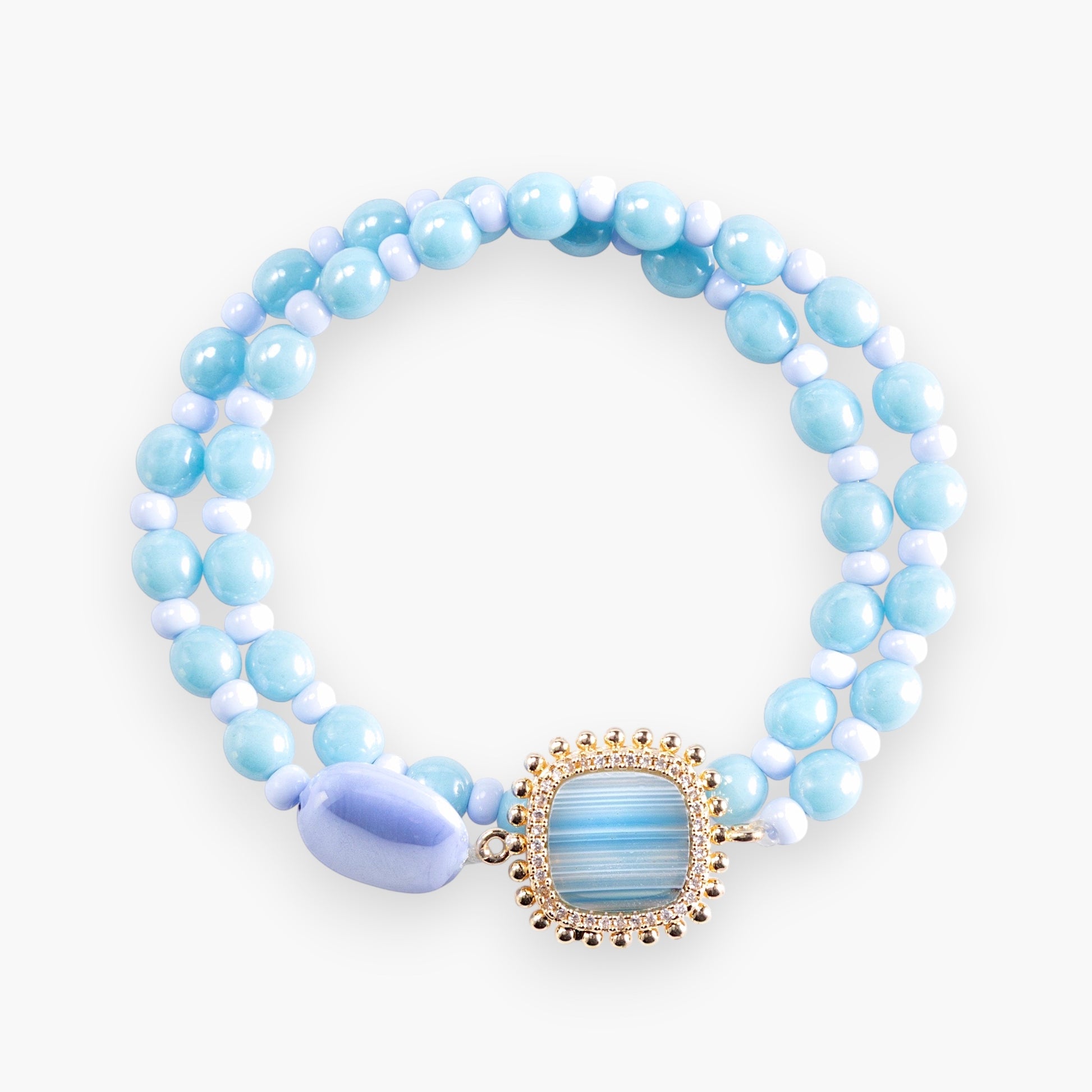 Bloom Murano glass bracelet with Carnelian, Agate or Amazonite stones and brass components, 18KT Gold Finish, adjustable, handcrafted in Venice, Italy.